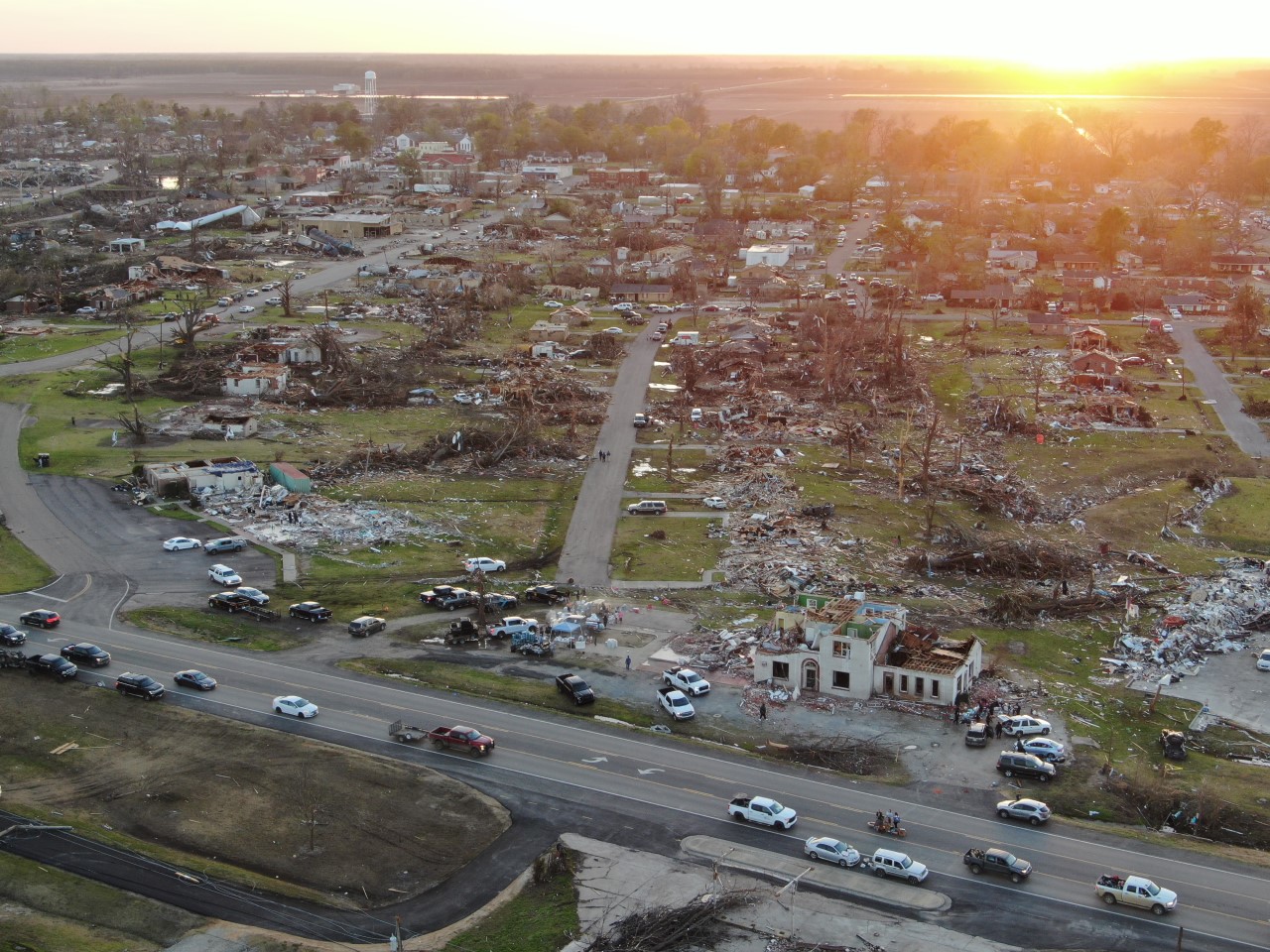 Drone footage allowed scouts to assess widespread damage across Rolling Fork.
